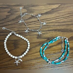 Starfish Charm Beaded Ankle Bracelet Trio